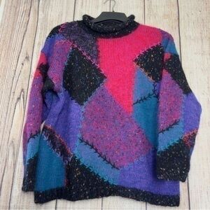Vintage 80s Segrets Patchwork Womens Wool Blens knit Sweaters Large